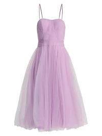 Pleated Tulle Midi-Dress