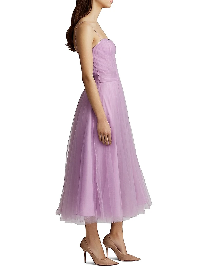 Pleated Tulle Midi-Dress