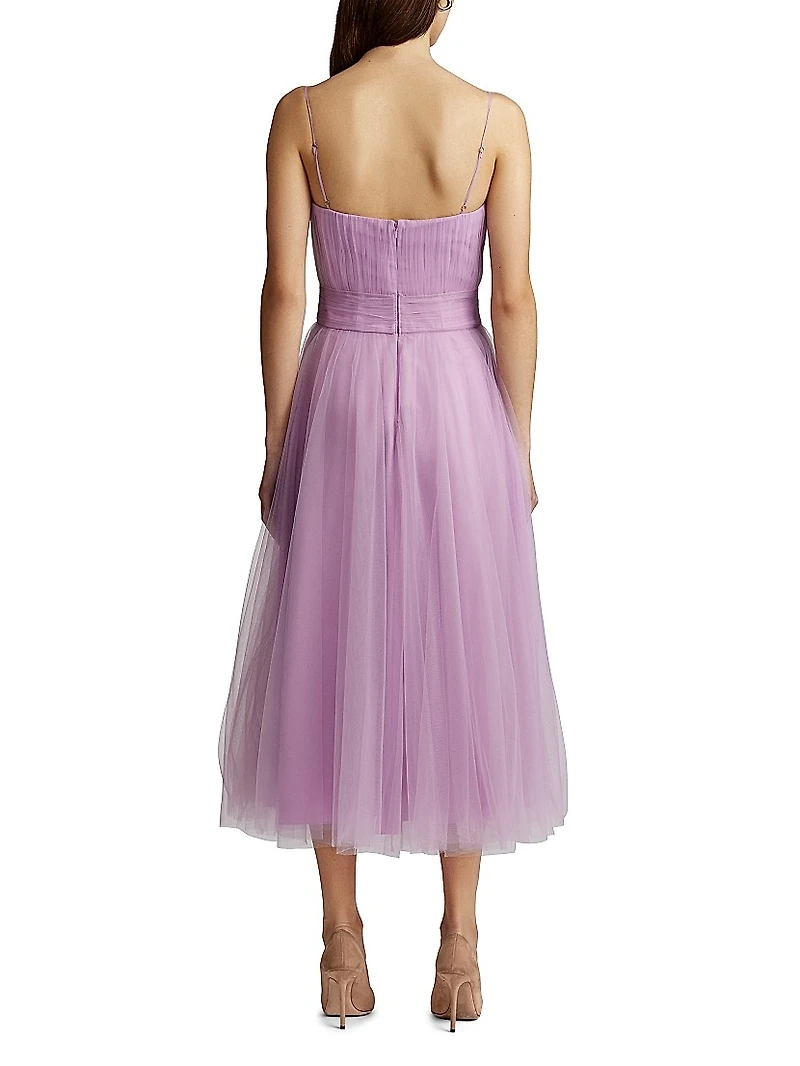 Pleated Tulle Midi-Dress