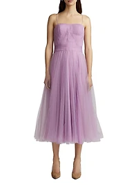 Pleated Tulle Midi-Dress