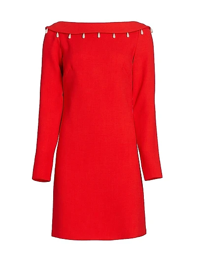 Faux Pearl-Detailed Low-Back Dress