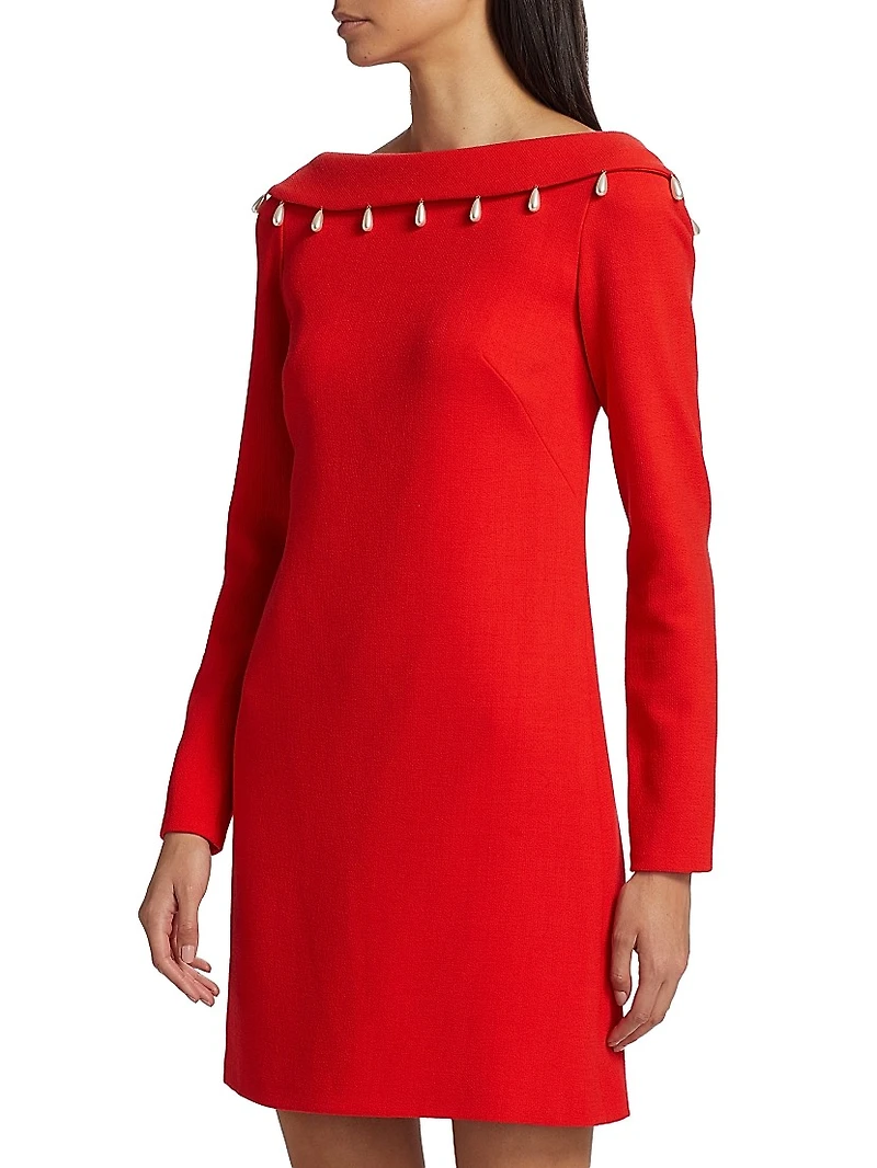 Faux Pearl-Detailed Low-Back Dress