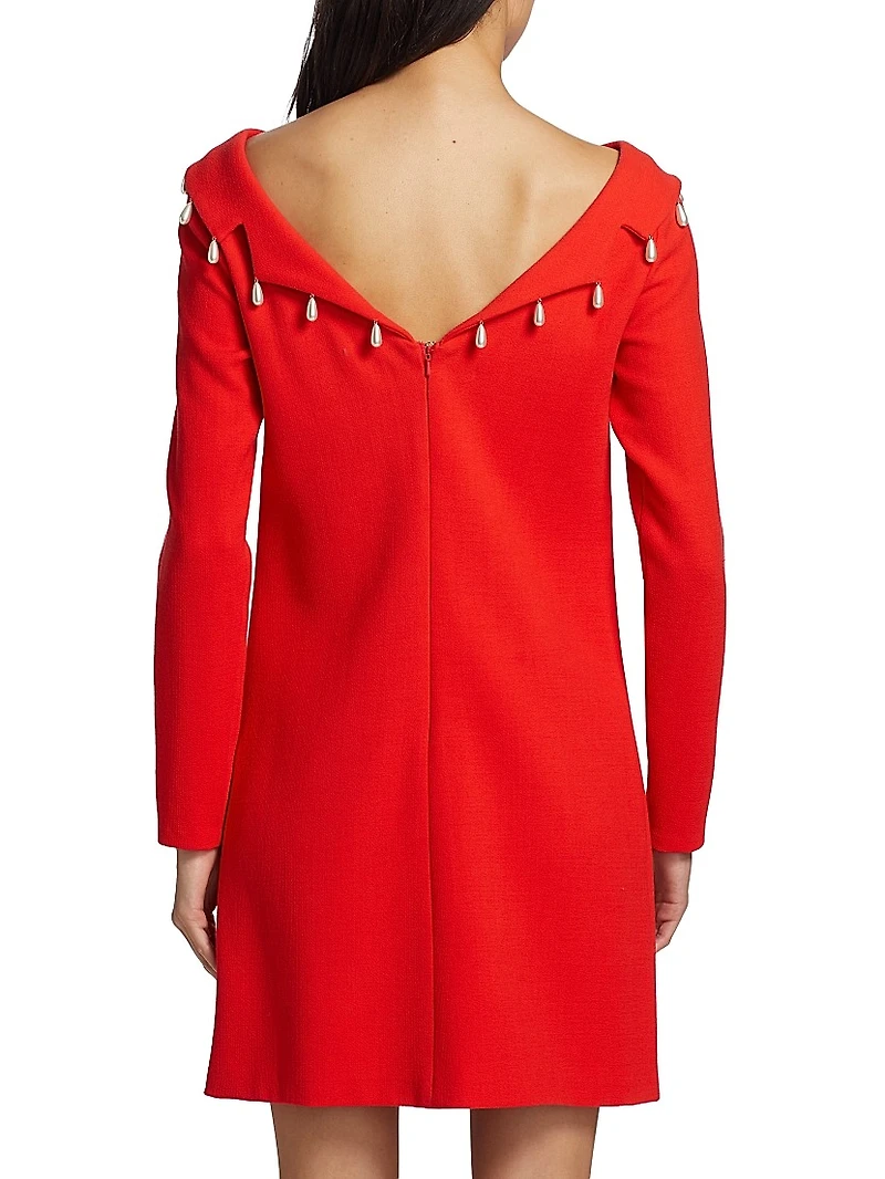 Faux Pearl-Detailed Low-Back Dress