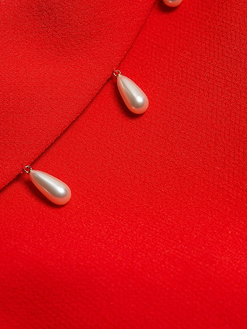 Faux Pearl-Detailed Low-Back Dress