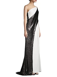 Ava Sequin Colorblocked Gown