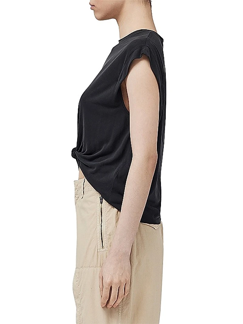 Jenna Cap-Sleeve Knotted T-Shirt