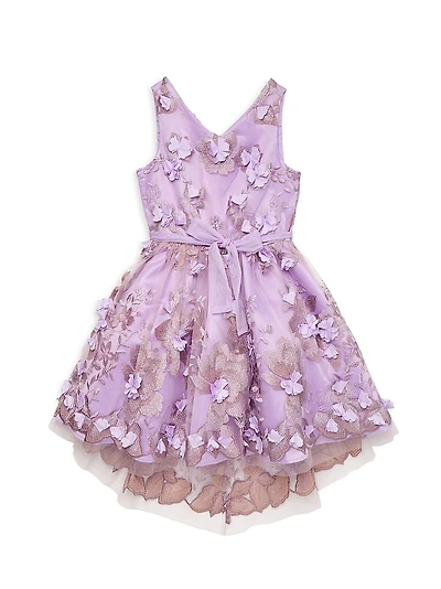 Little Girl's & Girl's Floral Appliqué Tulle Dress