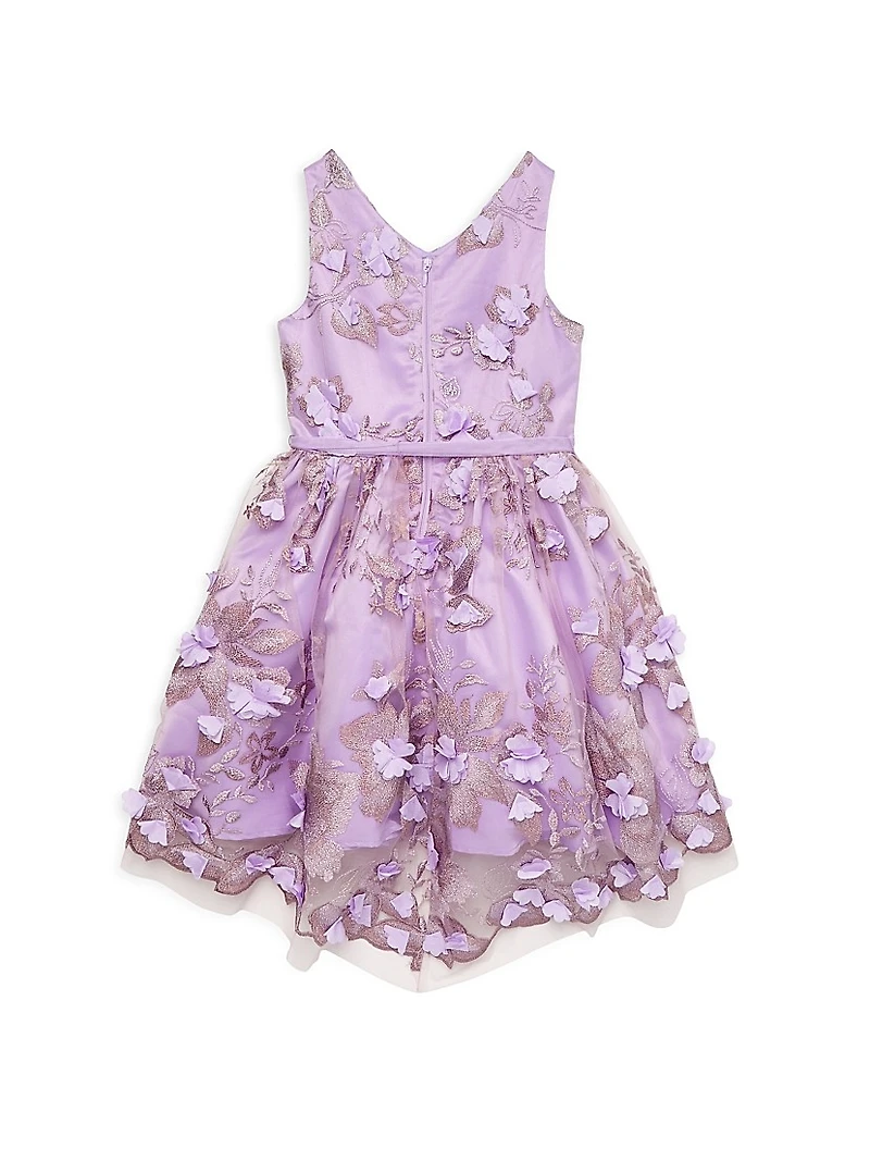 Little Girl's & Girl's Floral Appliqué Tulle Dress