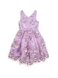Little Girl's & Girl's Floral Appliqué Tulle Dress