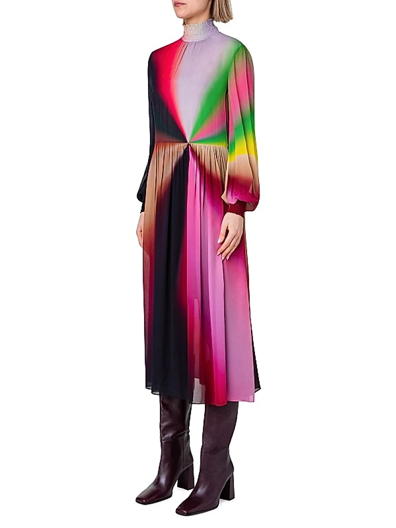 Sunburst Chiffon Midi-Dress