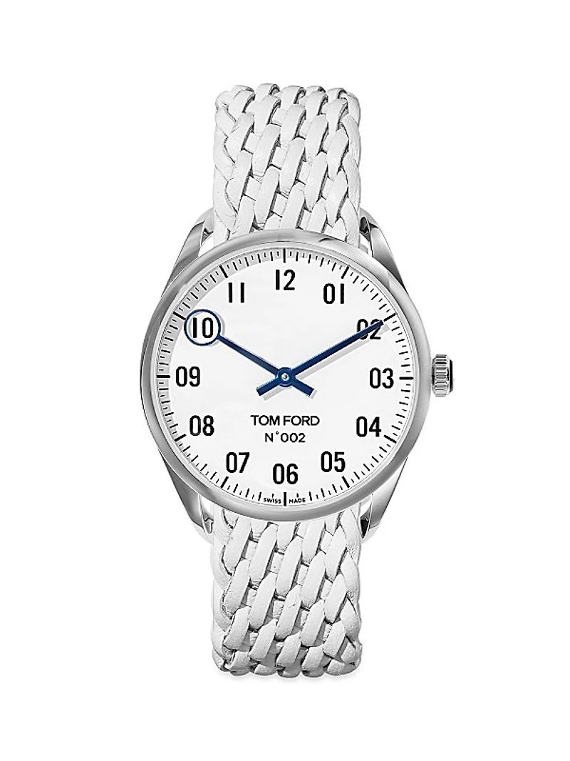 002 Stainless Steel & Leather Strap Watch