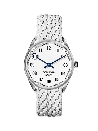 002 Stainless Steel & Leather Strap Watch