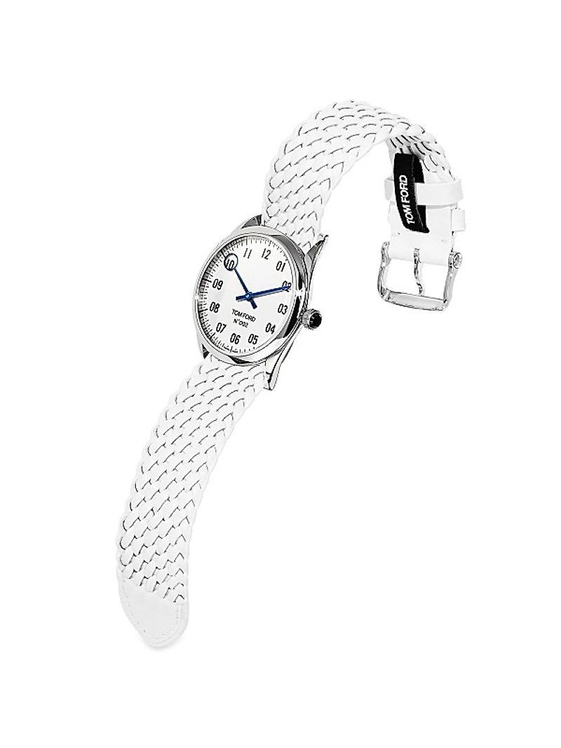 002 Stainless Steel & Leather Strap Watch