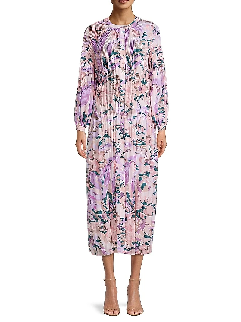Floral Drop-Waist Pleated Maxi Dress