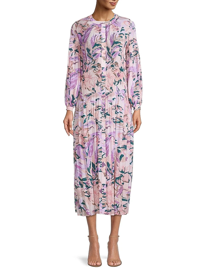 Floral Drop-Waist Pleated Maxi Dress