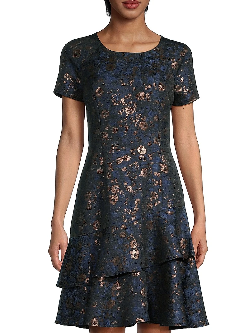 Floral Jacquard Tiered Minidress