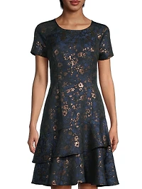 Floral Jacquard Tiered Minidress
