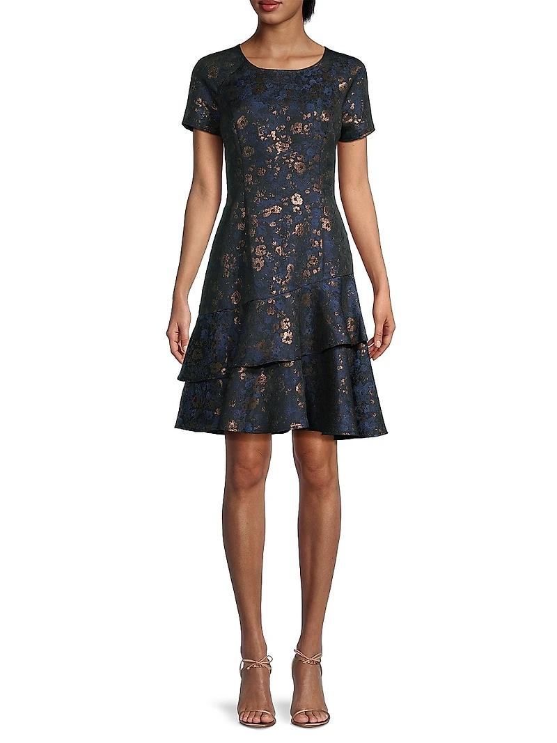 Floral Jacquard Tiered Minidress