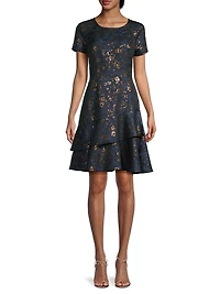 Floral Jacquard Tiered Minidress