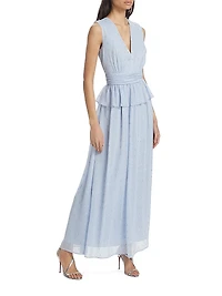 V-Neck Flounce Chiffon Gown