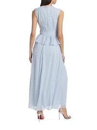 V-Neck Flounce Chiffon Gown