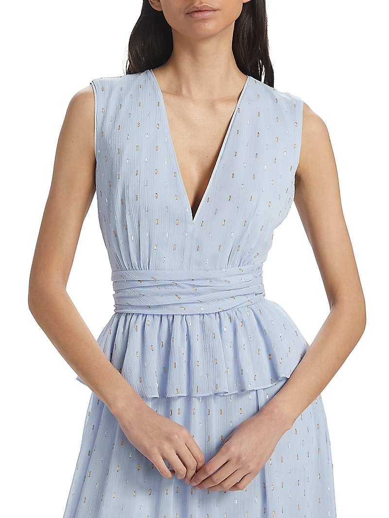 V-Neck Flounce Chiffon Gown