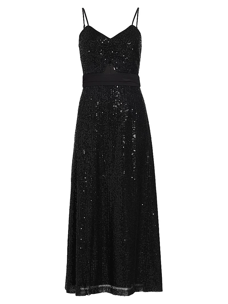 Sequined Cut-Out Slip Midi Dress