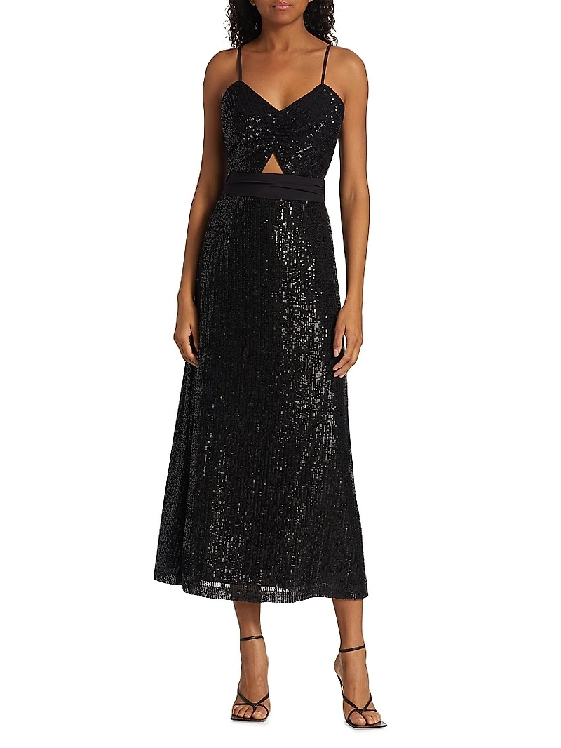Sequined Cut-Out Slip Midi Dress