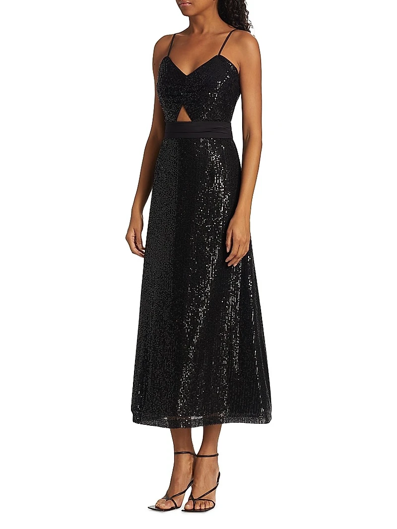 Sequined Cut-Out Slip Midi Dress