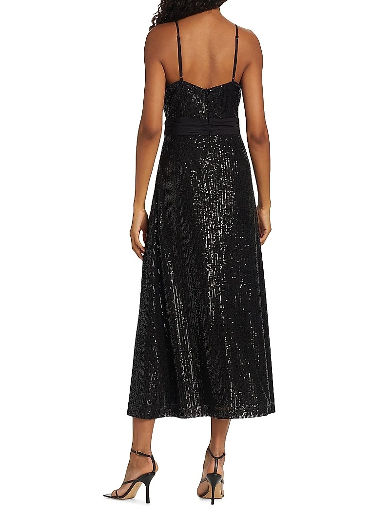 Sequined Cut-Out Slip Midi Dress
