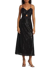 Sequined Cut-Out Slip Midi Dress