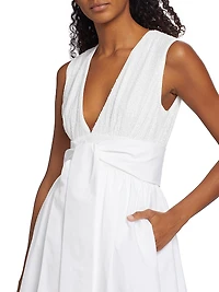 Mixed Media V- Neck Midi-Dress