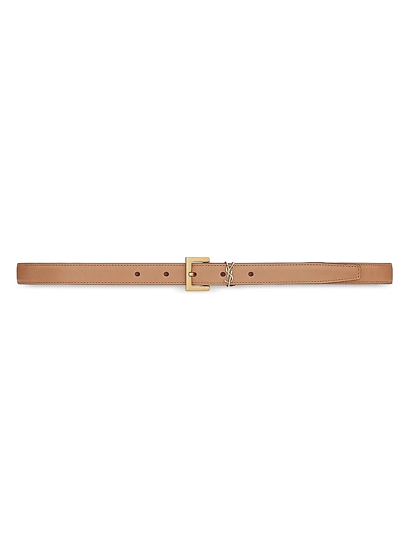 Cassandre Thin Belt with Square Buckle Vegetable-tanned Leather