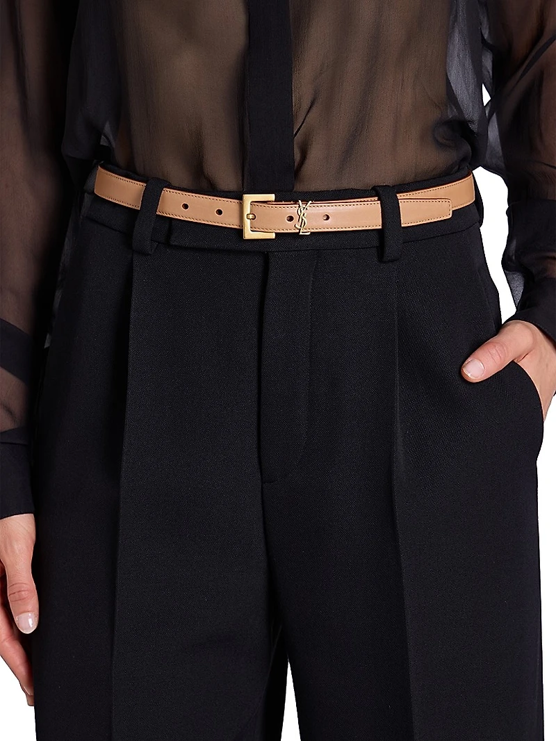 Cassandre Thin Belt with Square Buckle Vegetable-tanned Leather