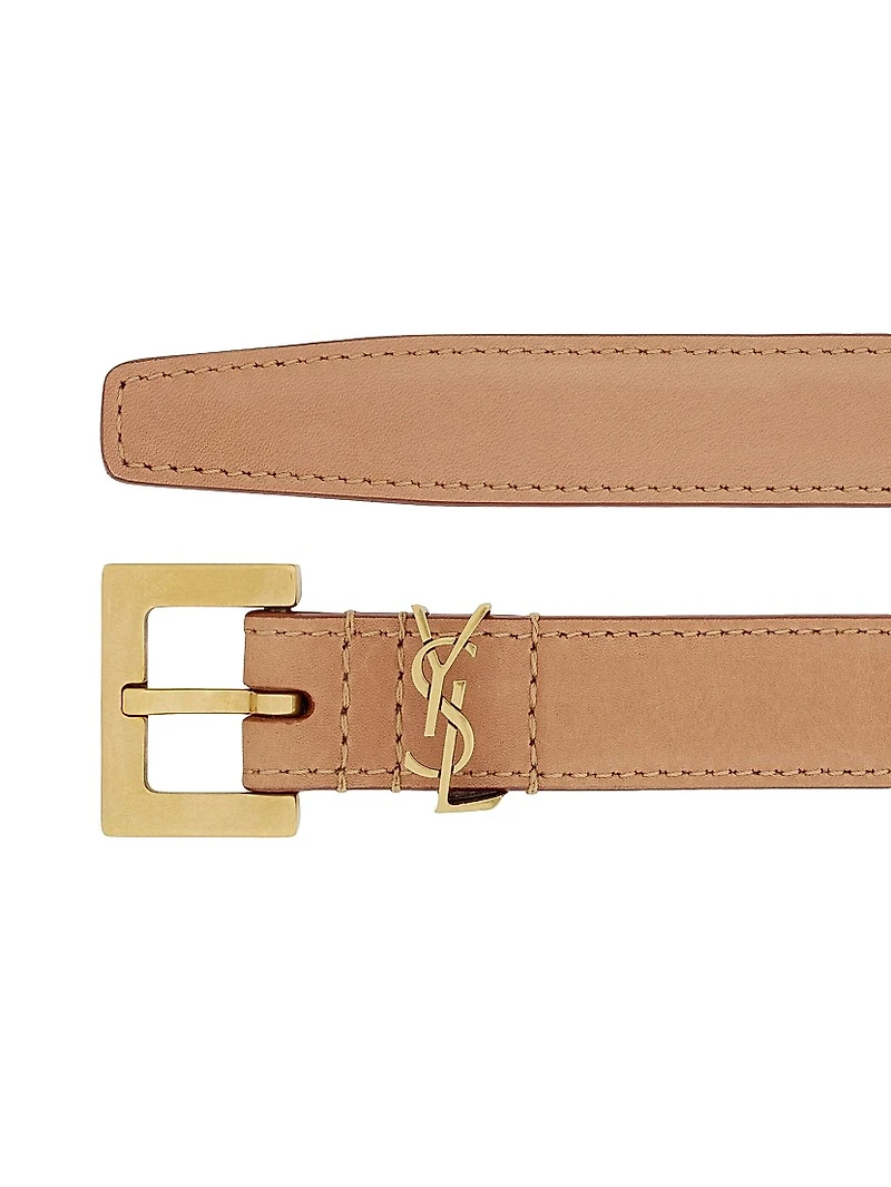Cassandre Thin Belt with Square Buckle Vegetable-tanned Leather