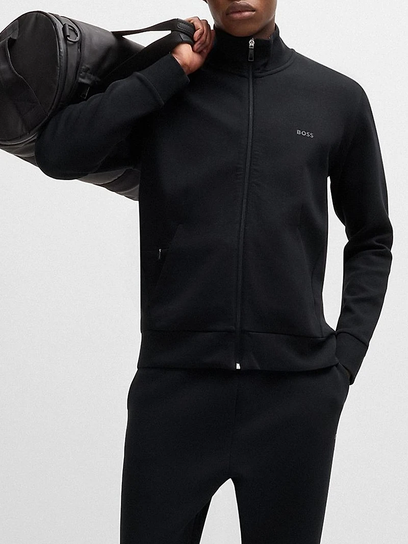 Stretch-Cotton Zip-Up Sweatshirt with Logo Print