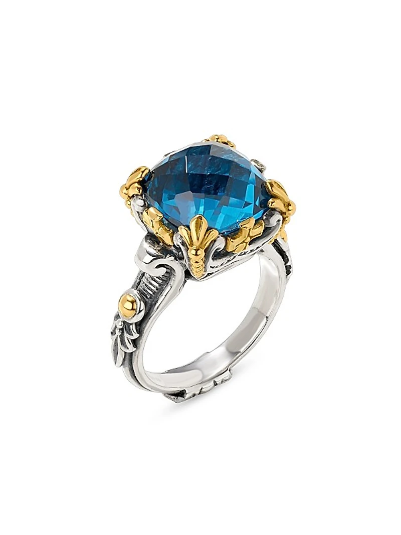 Anthos Sterling Silver, 18K Yellow Gold & Blue Spinel Ring