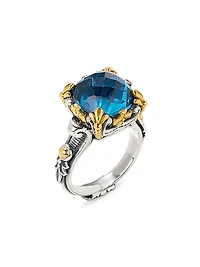 Anthos Sterling Silver, 18K Yellow Gold & Blue Spinel Ring