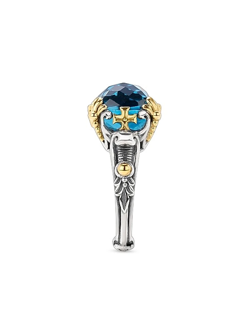 Anthos Sterling Silver, 18K Yellow Gold & Blue Spinel Ring