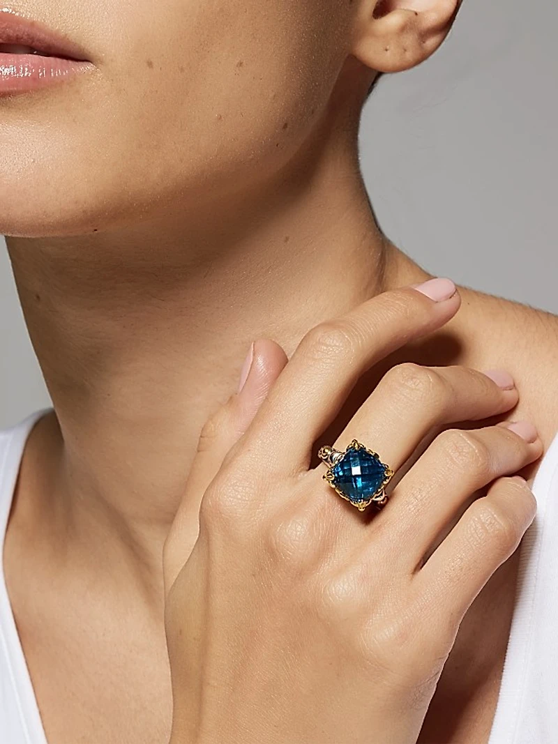Anthos Sterling Silver, 18K Yellow Gold & Blue Spinel Ring