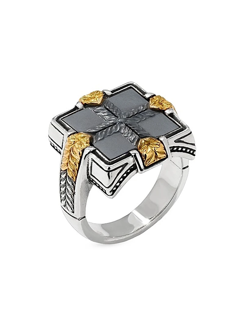 Laconia Sterling Silver, 18K Yellow Gold & Hematite Ring