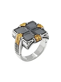 Laconia Sterling Silver, 18K Yellow Gold & Hematite Ring