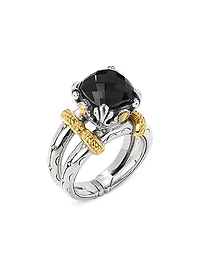 Anthos Dual Ray Sterling Silver, 18K Yellow Gold & Black Onyx Solitaire Ring