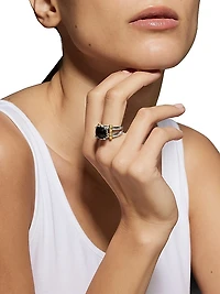 Anthos Dual Ray Sterling Silver, 18K Yellow Gold & Black Onyx Solitaire Ring