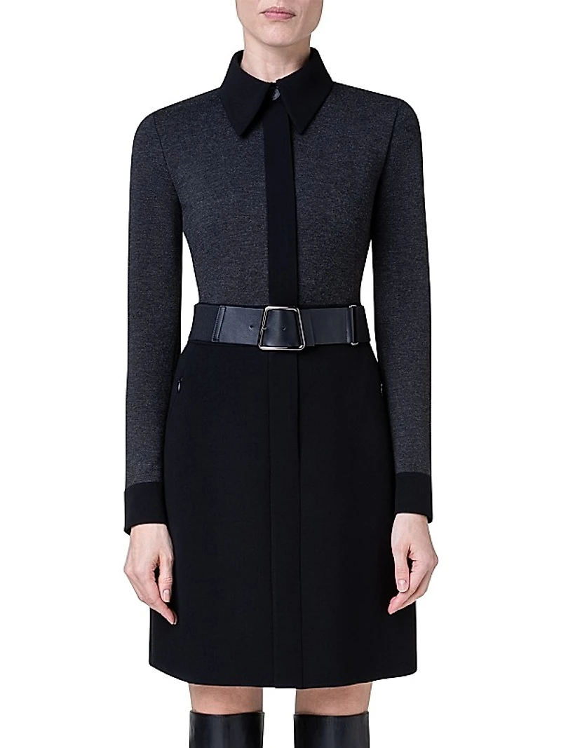 Contrast Trim Belted Shirtdress