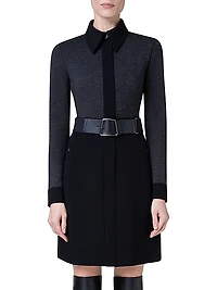 Contrast Trim Belted Shirtdress