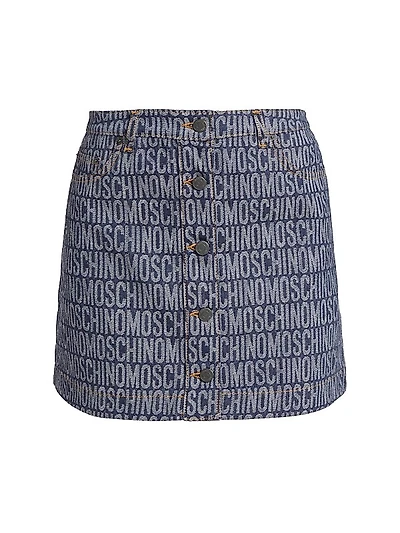 Button-Front Logo Denim Mini Skirt