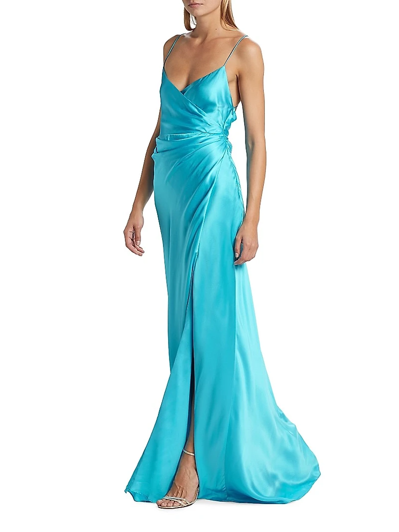 Draped Silk Wrap Gown