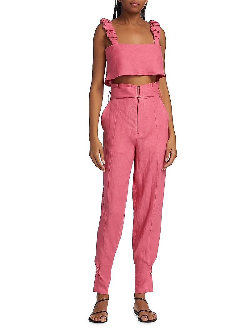 Leona Belted Linen Pants