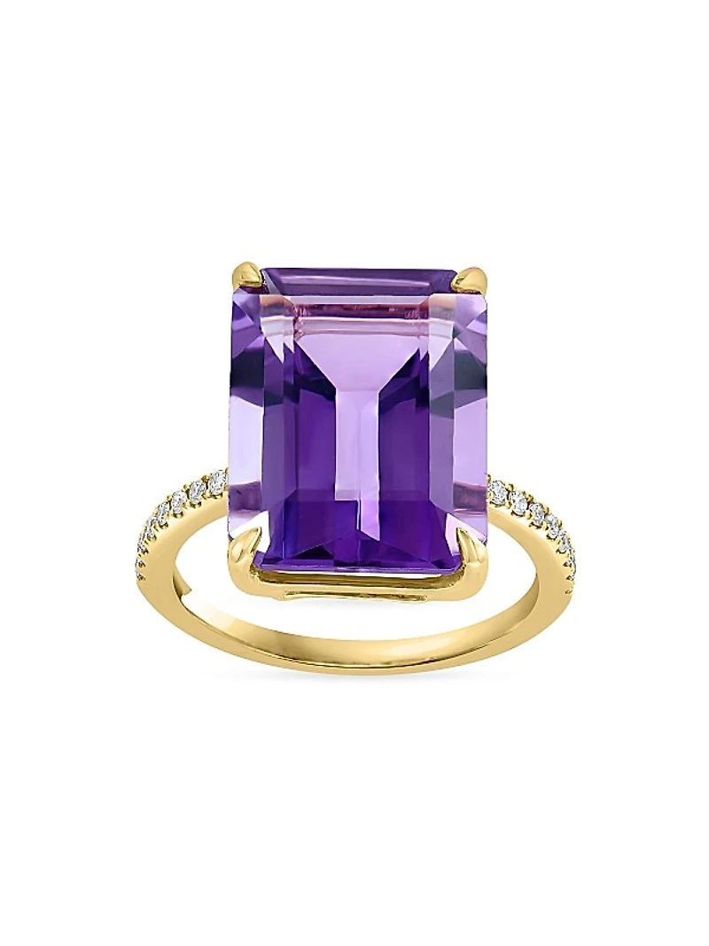 14K Yellow Gold, Amethyst & 0.13 TCW Diamond Ring